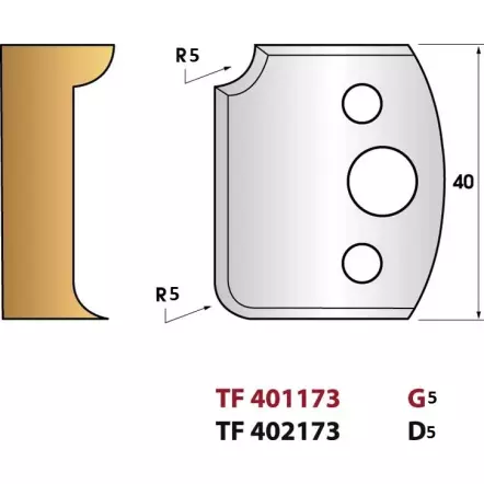 LEMAN - 1/4 de Rond Rayon 5 mm  N° 172 - Jeu de 2 fers de toupie Hauteur 40